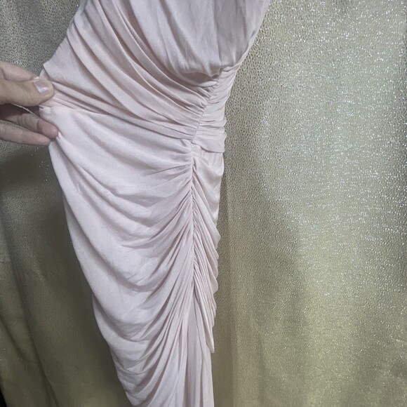 Halston Heritage Draped Jersey Cut Out Criss Cross Side Gathered Pink Dress - Picture 9 of 13